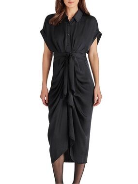 NWT Steve Madden Black “Tori” Tie-Waist Midi Shirt Dress